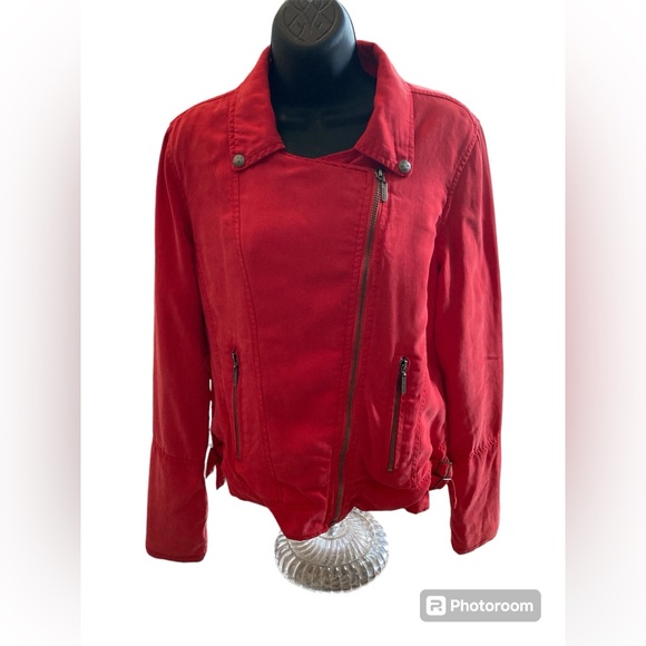 Max Jeans Red Moto Jacket. Size Medium. - Picture 3 of 14